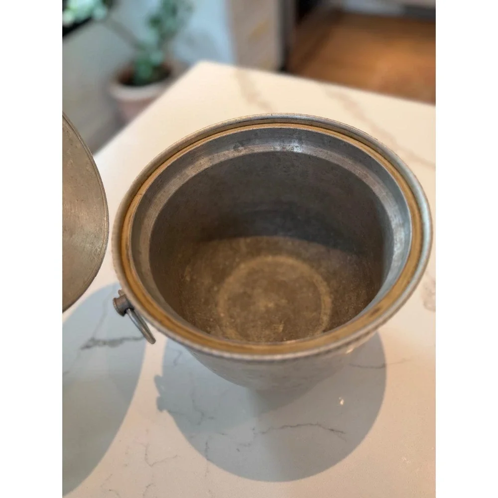 Vintage Hammered Aluminum Ice Bucket‎ with Lid and Handles Mid Century Modern